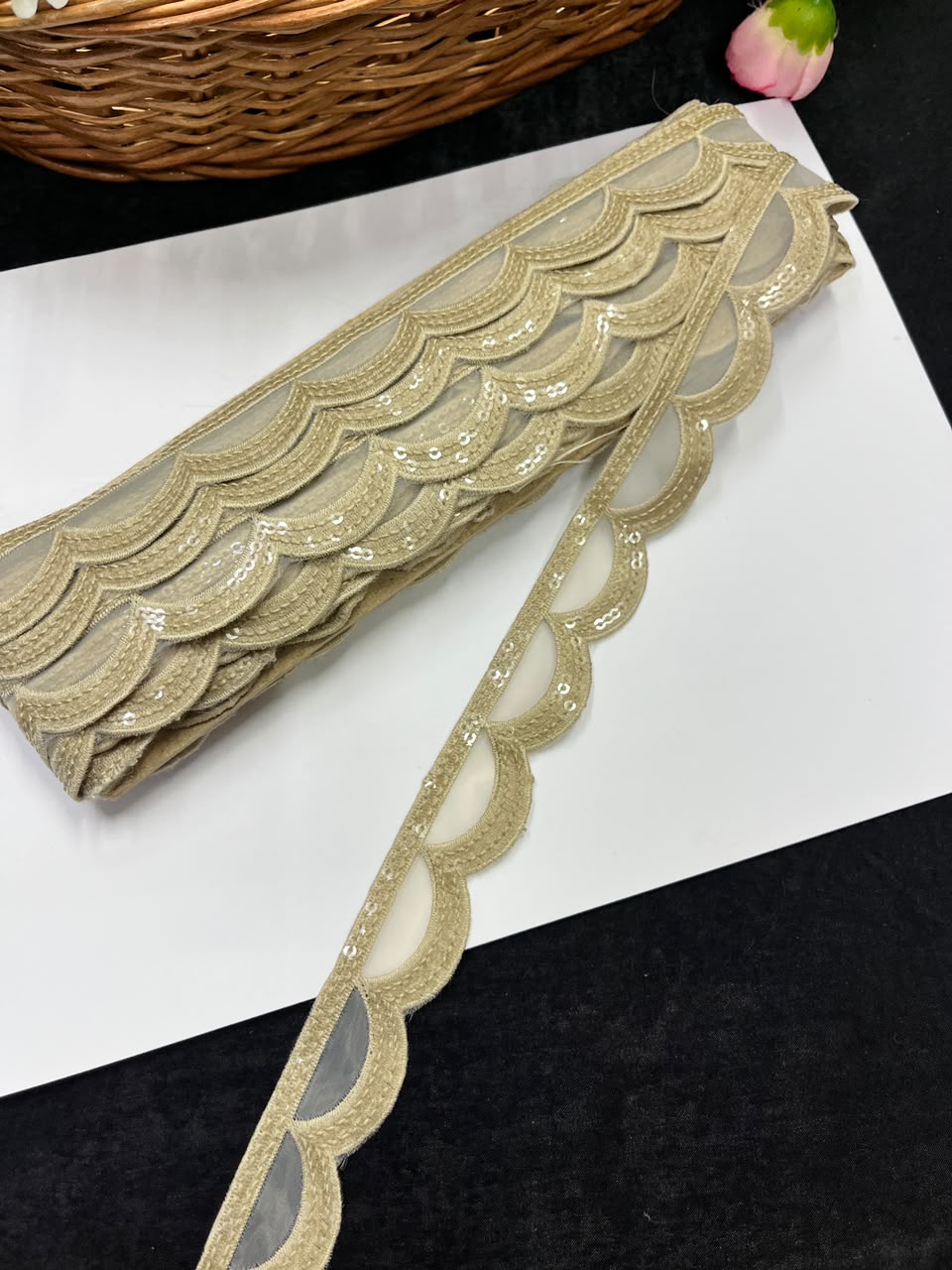 Designer Organza Lace for Sarees, Lehengas, Dupattas & Dresses – Premium Imported Organza Lace Border (1 Inch) | DC1044 | Design 17