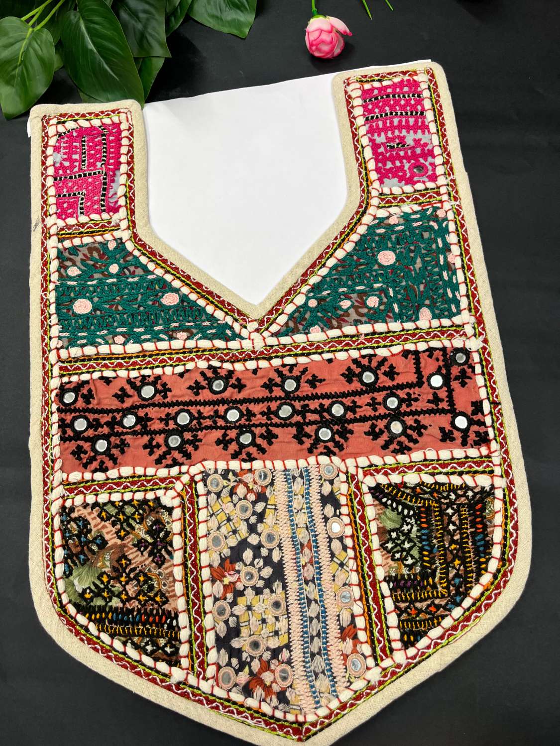 Handcrafted Kutchi Work Neck Patch for Kurtis, Dresses & Tops – Traditional Embroidered Neckline Design