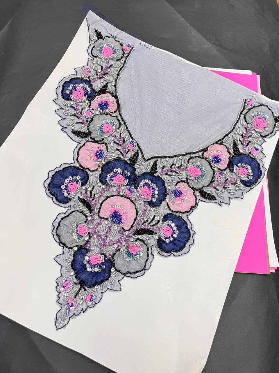 Beautiful Handcrafted Neck Patch for Dresses, Kurtis & Blouses – Designer Embroidered Neckline Patch Applique