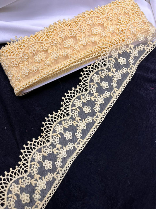 Soft Imported Net Lace Trim – Western Cotton Style Decorative Lace Border for Sarees, Dresses & Kurtis (3 Inch)