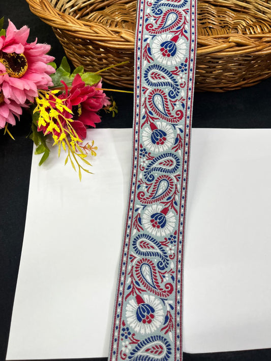 Multi-Color Mango Design Jacquard Banarasi Ribbon Lace for Sarees & Dresses (9 Meter)