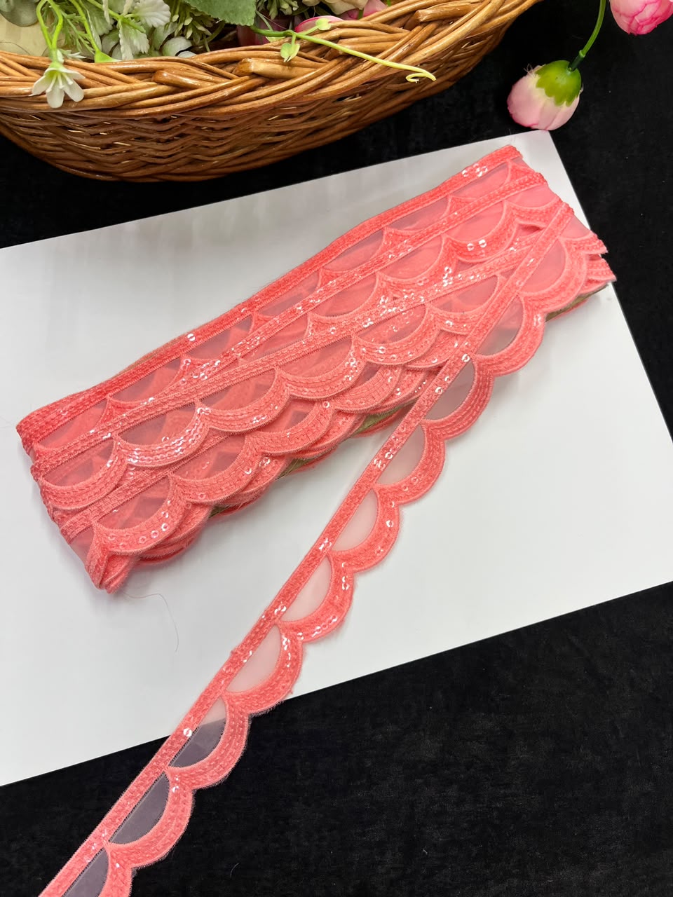 Designer Organza Lace for Sarees, Lehengas, Dupattas & Dresses – Premium Imported Organza Lace Border (1 Inch) | DC1044 | Design 20