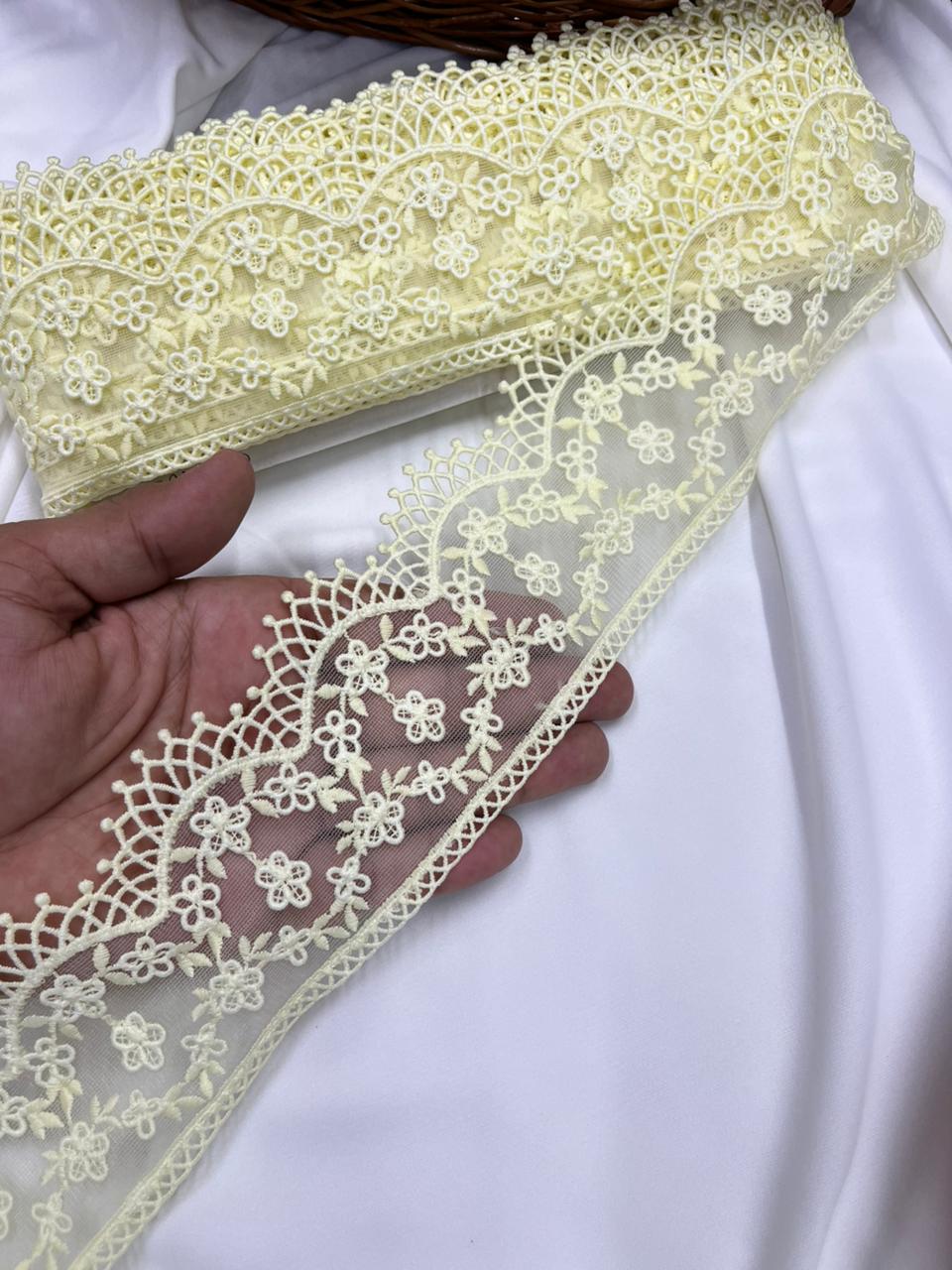 Soft Imported Net Lace Trim – Western Cotton Style Decorative Lace Border for Sarees, Dresses & Kurtis (3 Inch)