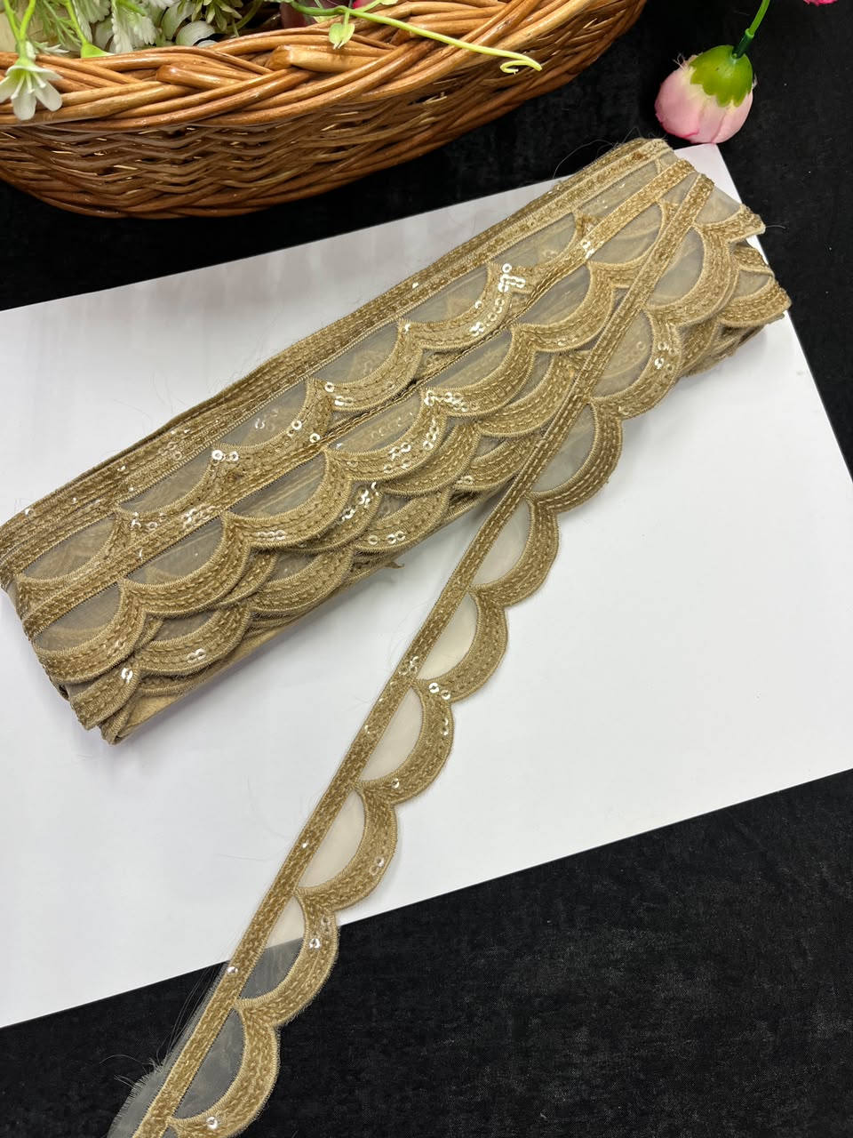 Designer Organza Lace for Sarees, Lehengas, Dupattas & Dresses – Premium Imported Organza Lace Border (1 Inch) | DC1044 | Design 21