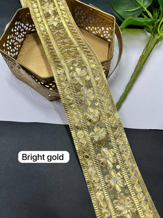 Handmade Rajasthani Gota Lace for Sarees, Lehengas & Dupattas – Ethnic Decorative Saree Lace (9 Meter) | Bright Gold