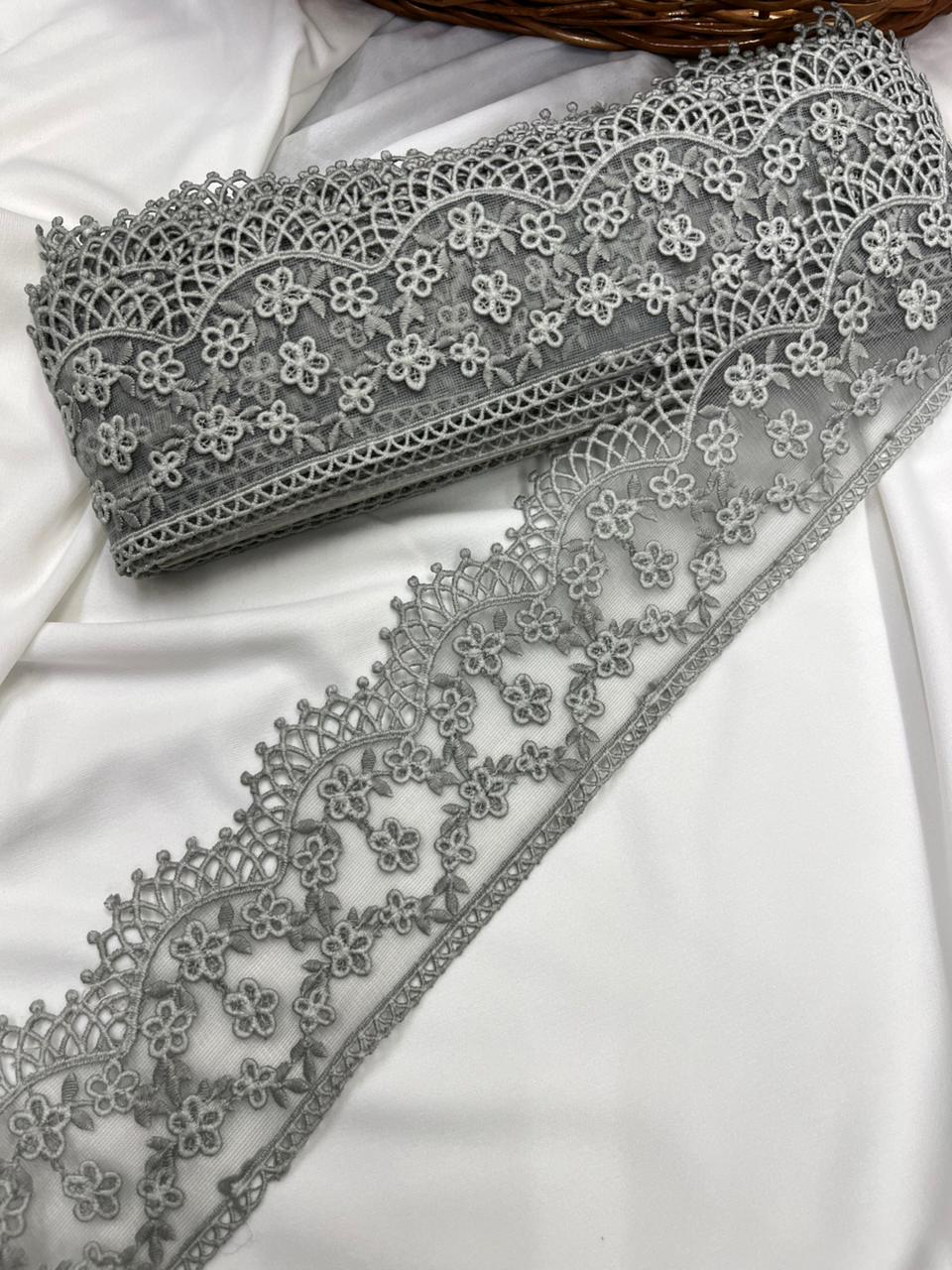 Soft Imported Net Lace Trim – Western Cotton Style Decorative Lace Border for Sarees, Dresses & Kurtis (3 Inch)