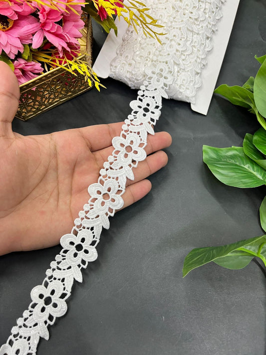 Elegant White Floral Design Imported Lace – Premium Saree Laces & Dress Trim (9 Meter) | White