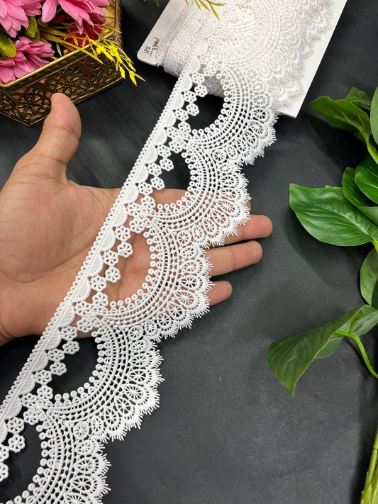Scalloped White Cotton Imported Lace – Elegant Saree Laces & Dress Borders (9 Meter) | White