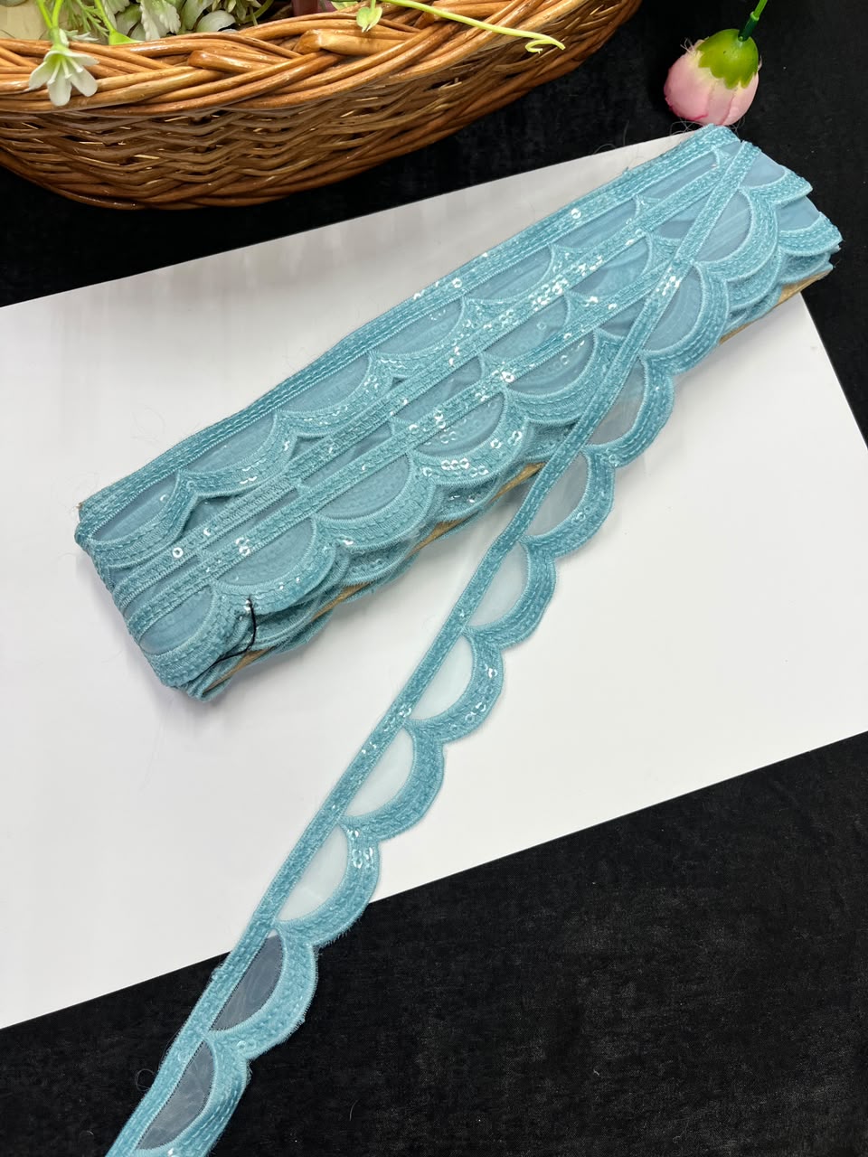 Designer Organza Lace for Sarees, Lehengas, Dupattas & Dresses – Premium Imported Organza Lace Border (1 Inch) | DC1044 | Design 24
