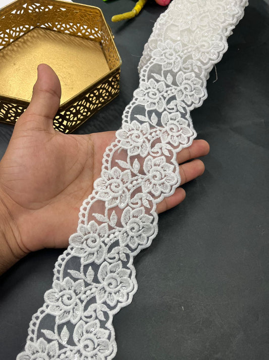 Elegant White Imported Lace and Trim – Premium Saree Lace Border for Dresses & Dupattas (9 Meter)