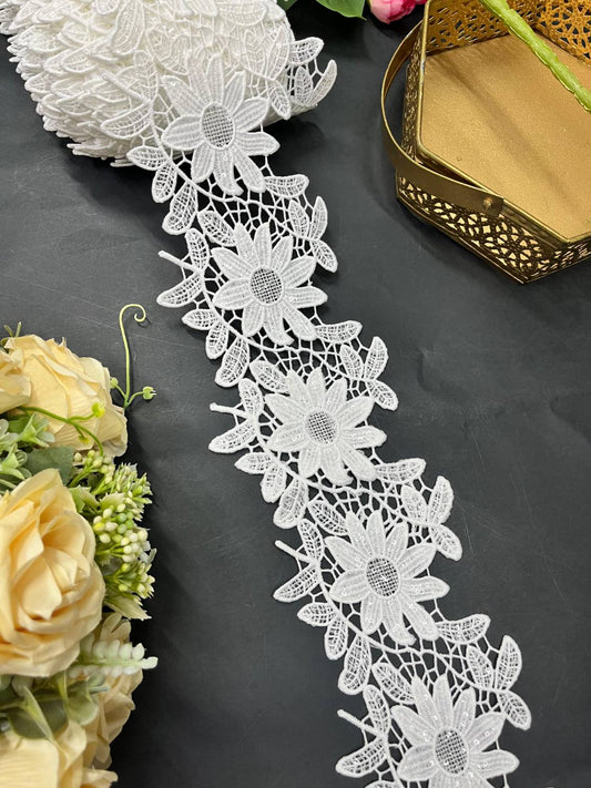 White Cutwork Sequin Work Imported Lace – Designer Saree Lace Border for Dresses & Dupattas (9 Meter)