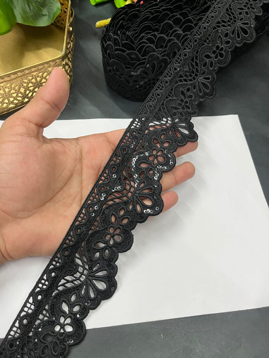 Beautiful Black Sequin Imported Lace Trim – Designer Saree Laces & Dress Borders (9 Meter)