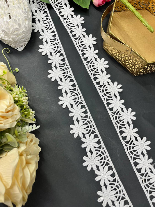 Elegant White Sequin Imported Lace Trim – Premium Saree Laces & Dress Borders (9 Meter)