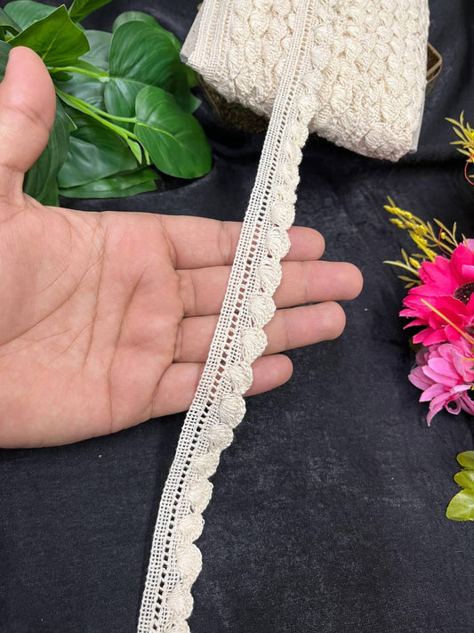 Elegant Cotton Crocio Lace in Off White – Lightweight & Soft Finish (9 Meter) | Off White