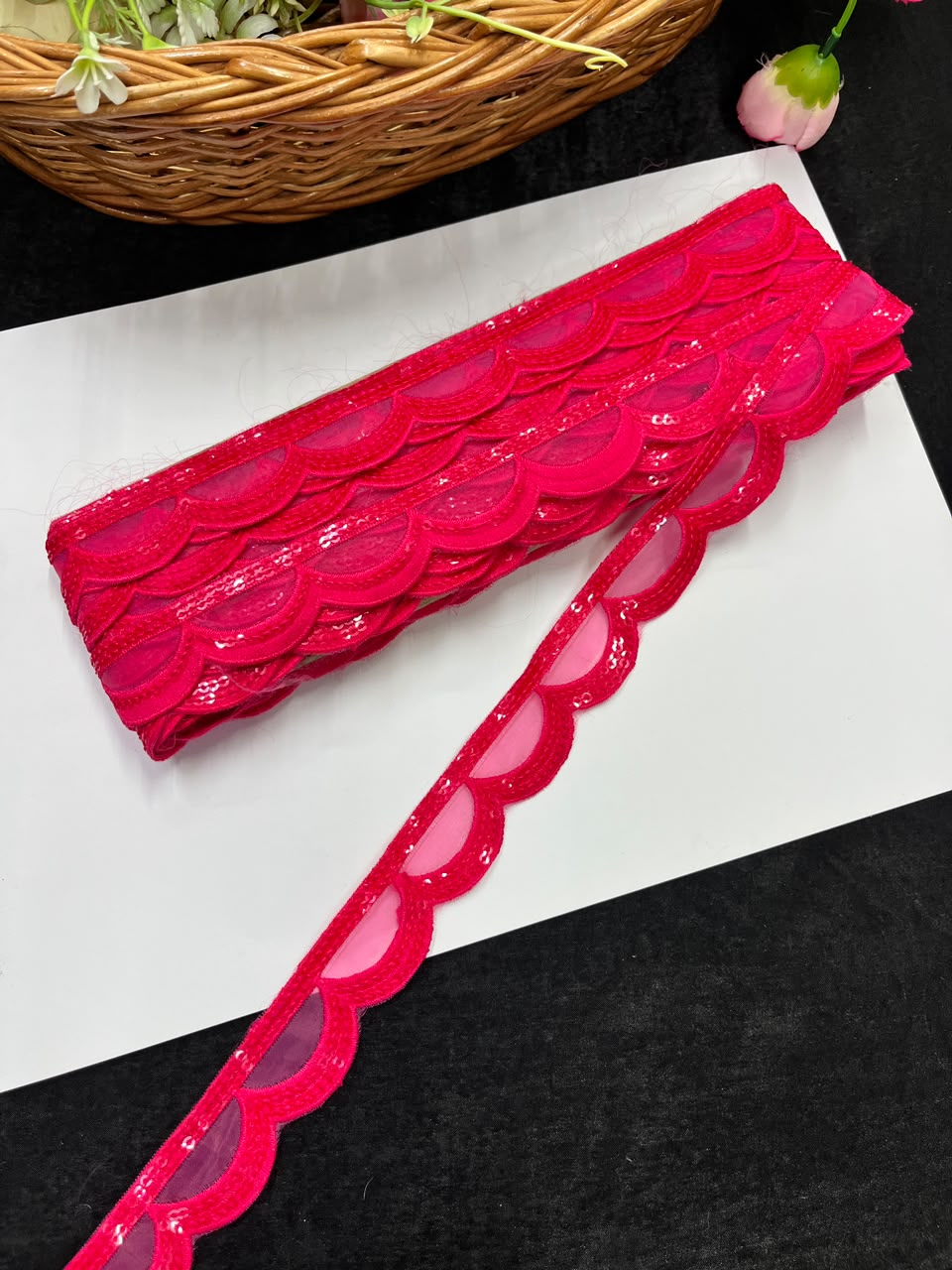 Designer Organza Lace for Sarees, Lehengas, Dupattas & Dresses – Premium Imported Organza Lace Border (1 Inch) | DC1044 | Design 27