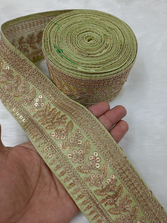 Embroidered Saree in Soft Light Green 9-Meter Roll