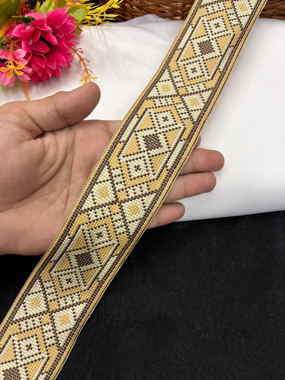 Designer Brocket Thread Embroidery Lace for Sarees, Kurtis & Dresses – Elegant Embroidered Lace Border (2.5 Inch) | Multi 2