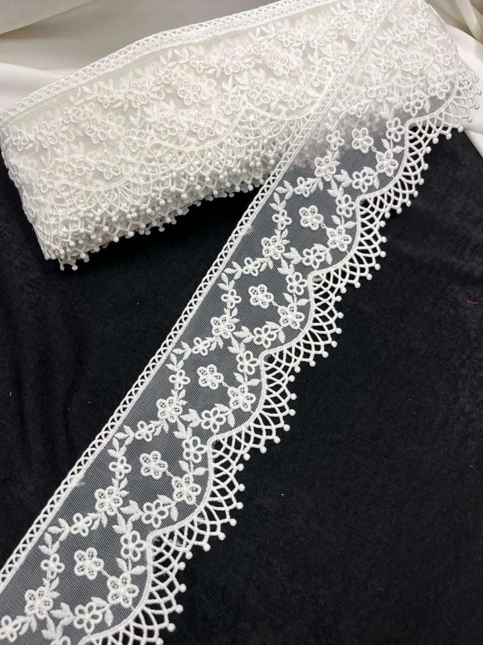 Soft Imported Net Lace Trim – Western Cotton Style Decorative Lace Border for Sarees, Dresses & Kurtis (3 Inch)