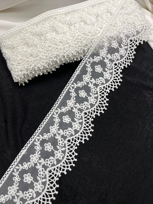 Soft Imported Net Lace Trim – Western Cotton Style Decorative Lace Border for Sarees, Dresses & Kurtis (3 Inch)