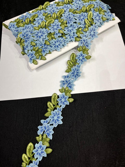 Imported Flower Design Cutwork Lace for Sarees, Dresses & Kurtis – Designer Floral Lace Border Trim (1.5 Inch) | Multi 2