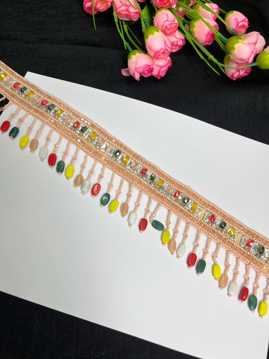 Crystal Handcrafted Waist Belt – Elegant Beaded Ethnic Accessory for Women