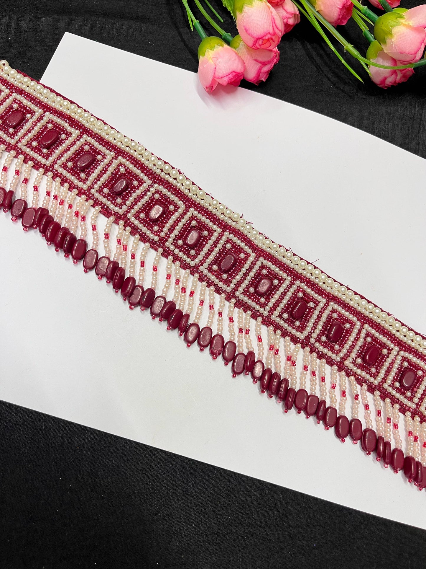 Pearl Hand Embroidered Waist Belt – Elegant Ethnic Accessory for Festive & Bridal Wear