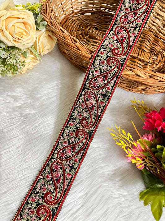 Kashmiri Work Thread Embroidered Saree Lace Border – 9 Meter, 2-Inch Trim for Dupattas & Dresses