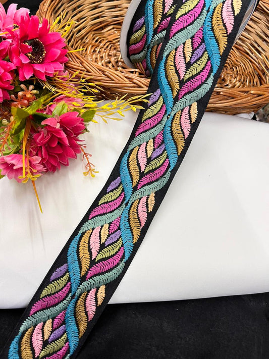 Beautiful Thread Work Embroidery Lace for Sarees, Kurtis & Dresses – Designer Thread Embroidered Lace Border (2.5 Inch) | Multi 2