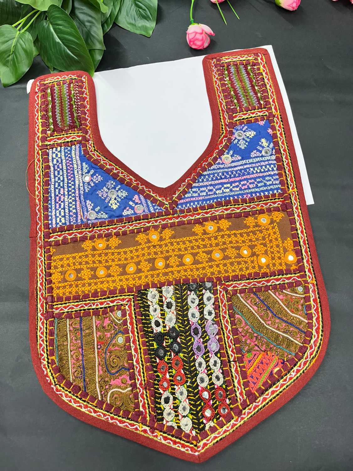 Handcrafted Kutchi Work Neck Patch for Kurtis, Dresses & Tops – Traditional Embroidered Neckline Design | Multi 2
