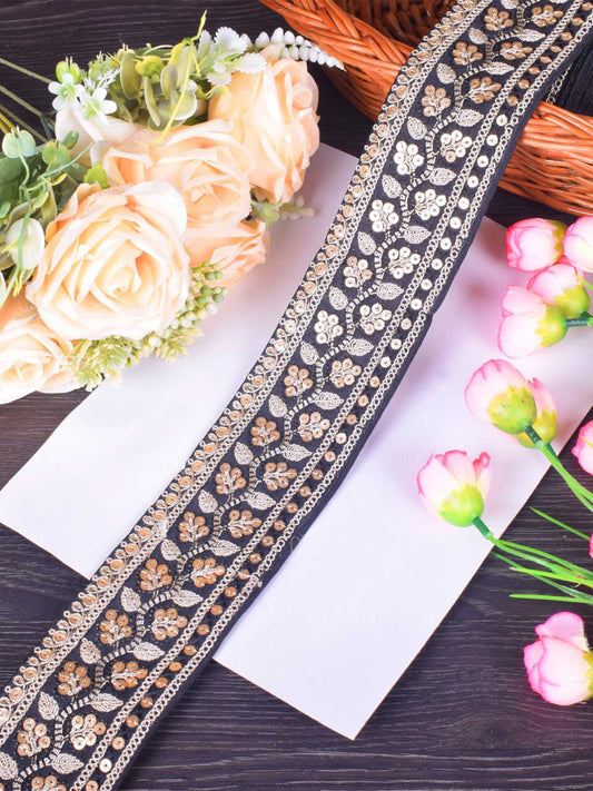 Black Floral Embroidered Sabhyasachi Lace – 9 Meter Roll