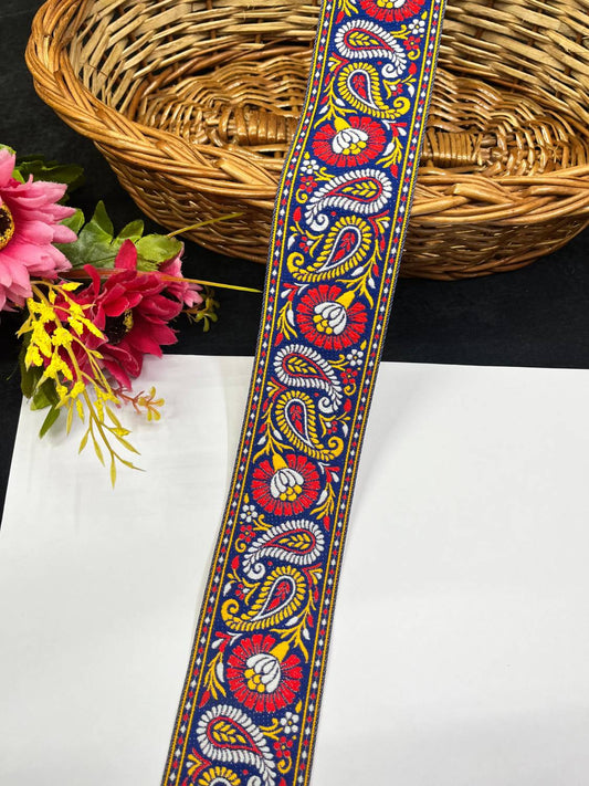 Multi-Color Mango Design Jacquard Banarasi Ribbon Lace for Sarees & Dresses (9 Meter)