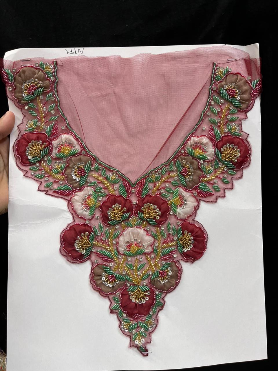 Beautiful Handcrafted Neck Patch for Dresses, Kurtis & Blouses – Designer Embroidered Neckline Patch Applique | Design 2