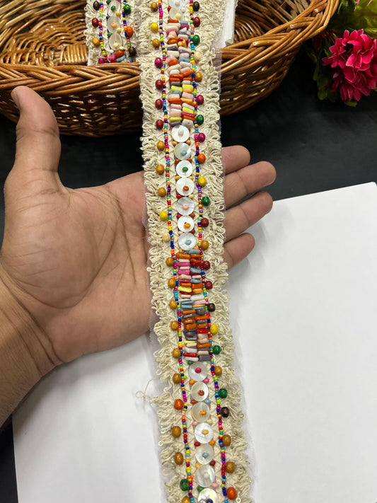 Beautiful Handcrafted Multicoloured Beaded Boho Style Western Fringe Lace – Imported Decorative Lace for Dresses, Sarees, and Dupattas (9 mtr, 2 inch)