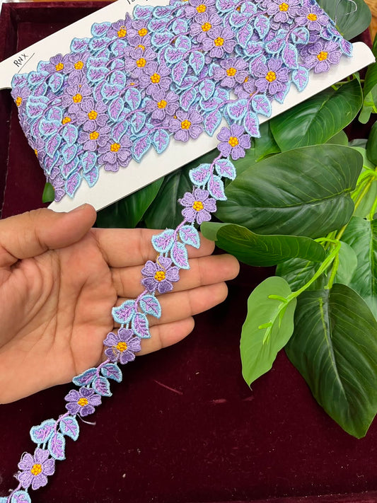 Designer Flower Design Imported Lace for Sarees, Lehengas & Dupattas – Premium Decorative Floral Lace Border (1 Inch) | DC0995 | Design 3