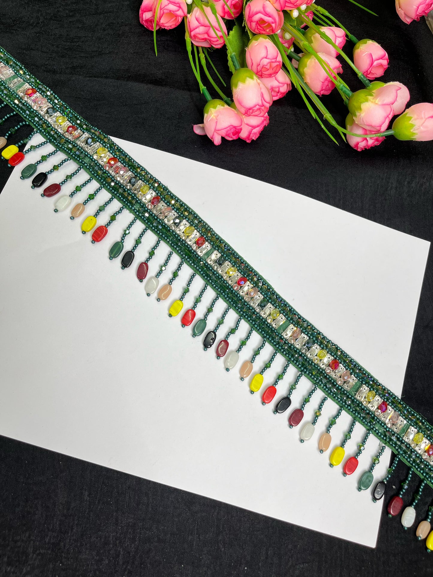 Crystal Handcrafted Waist Belt – Elegant Beaded Ethnic Accessory for Women