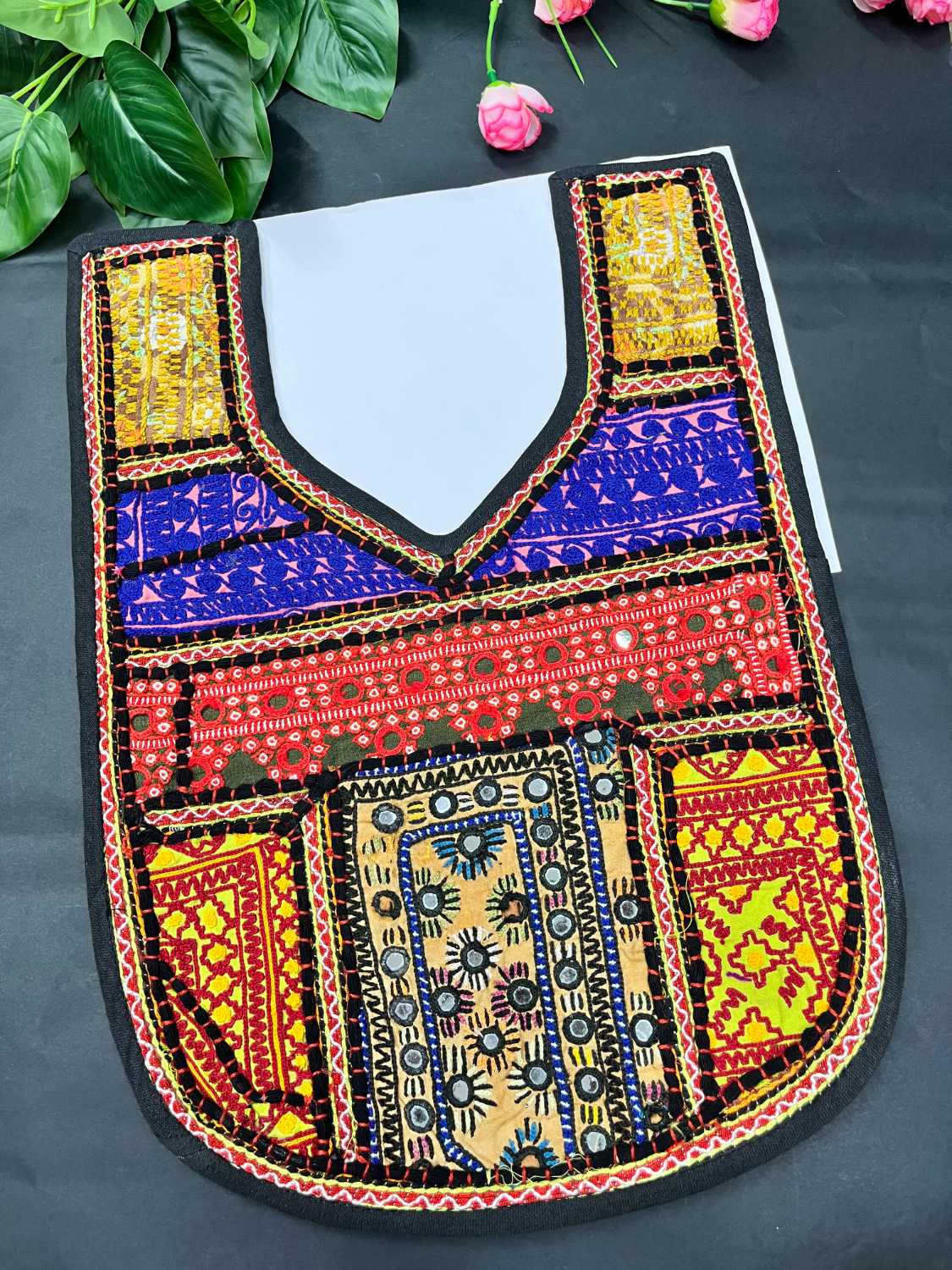 Handcrafted Kutchi Work Neck Patch for Kurtis, Dresses & Tops – Traditional Embroidered Neckline Design | Multi 3