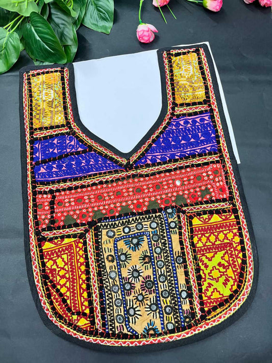 Handcrafted Kutchi Work Neck Patch for Kurtis, Dresses & Tops – Traditional Embroidered Neckline Design | Multi 3