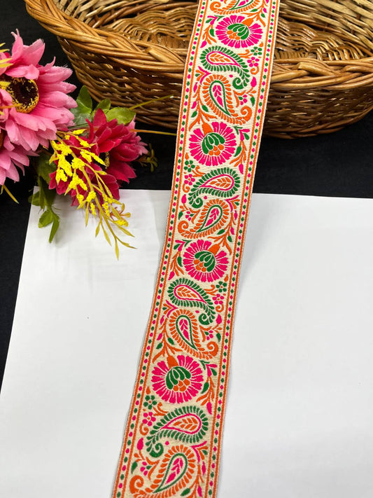 Multi-Color Mango Design Jacquard Banarasi Ribbon Lace for Sarees & Dresses (9 Meter)