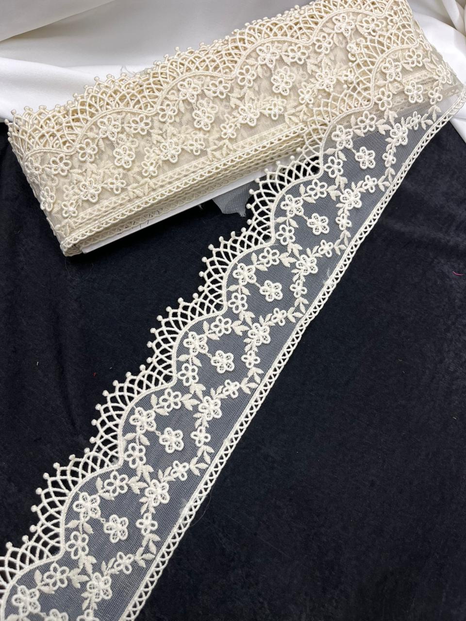 Soft Imported Net Lace Trim – Western Cotton Style Decorative Lace Border for Sarees, Dresses & Kurtis (3 Inch)
