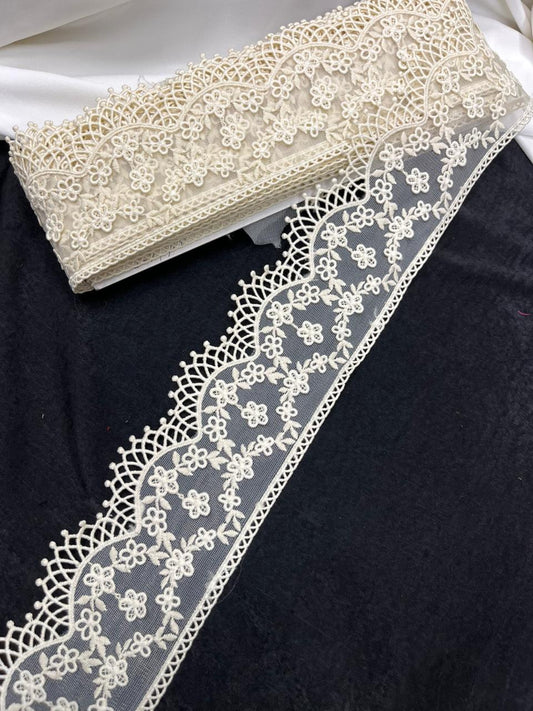 Soft Imported Net Lace Trim – Western Cotton Style Decorative Lace Border for Sarees, Dresses & Kurtis (3 Inch)