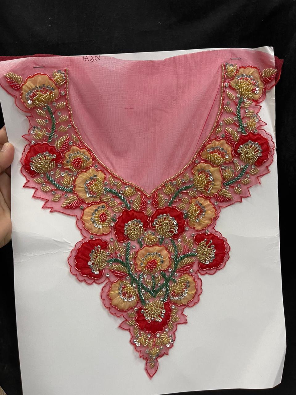 Beautiful Handcrafted Neck Patch for Dresses, Kurtis & Blouses – Designer Embroidered Neckline Patch Applique | Design 3