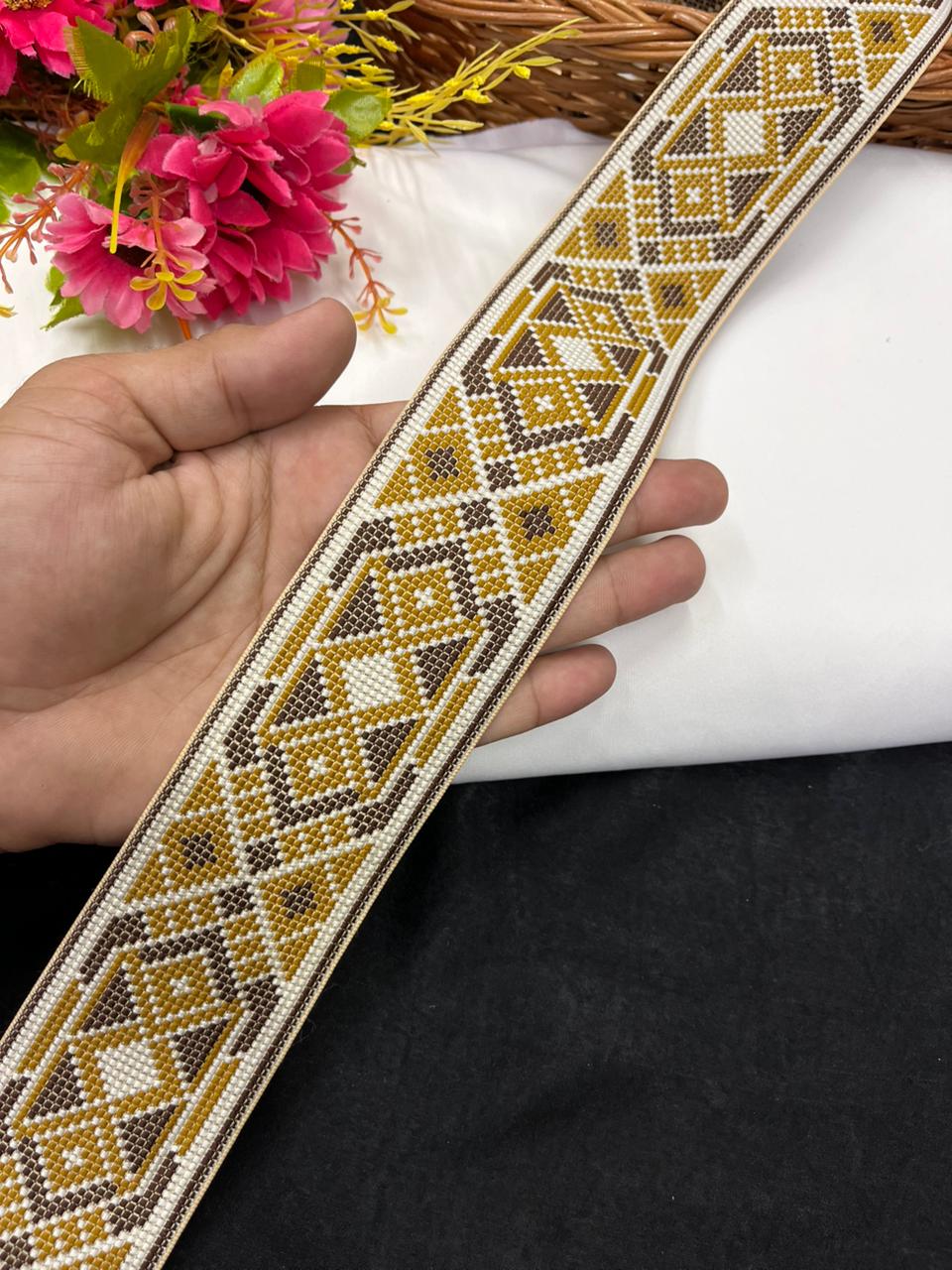 Designer Brocket Thread Embroidery Lace for Sarees, Kurtis & Dresses – Elegant Embroidered Lace Border (2.5 Inch) | Multi 3