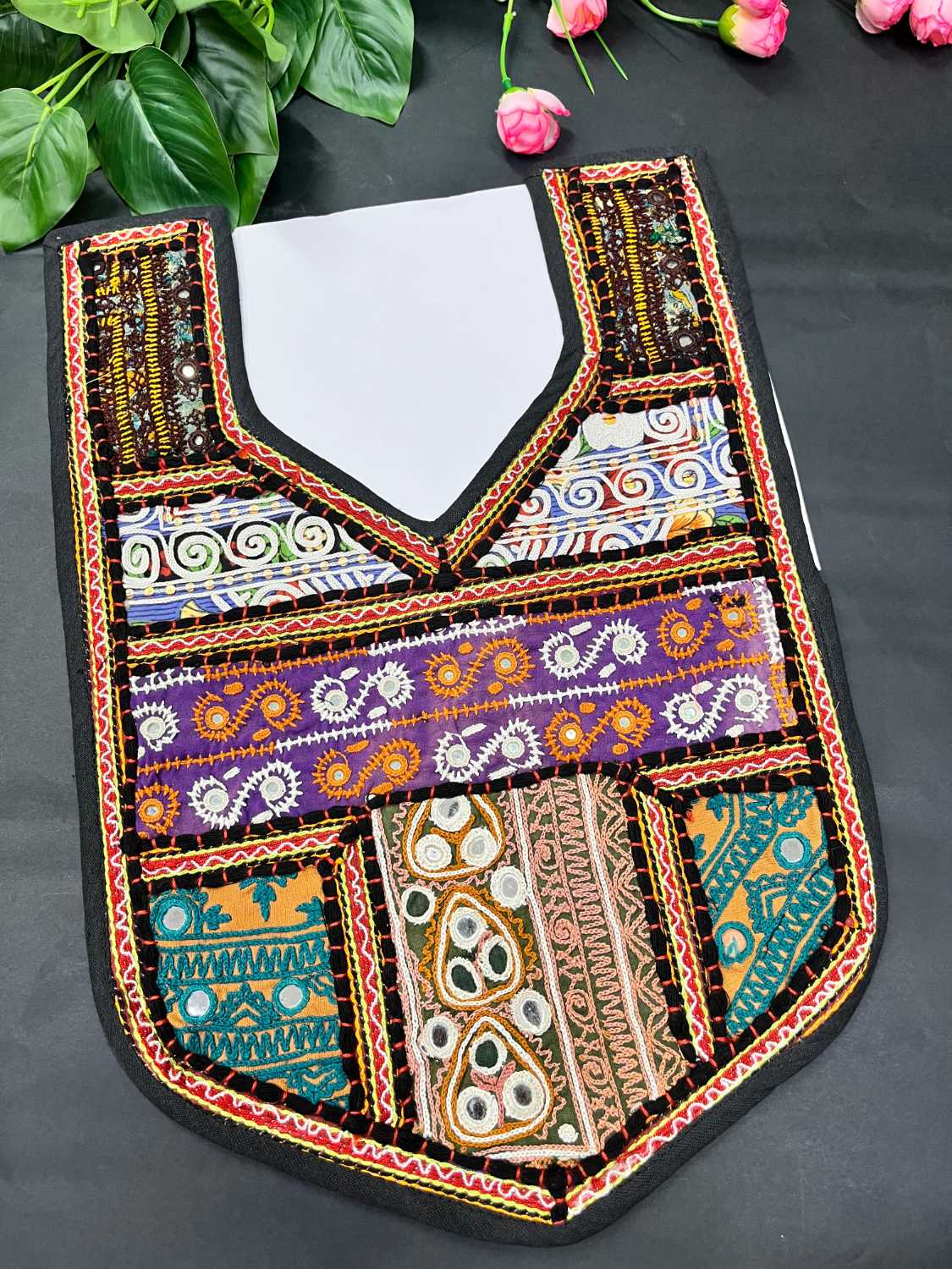 Handcrafted Kutchi Work Neck Patch for Kurtis, Dresses & Tops – Traditional Embroidered Neckline Design | Multi 4