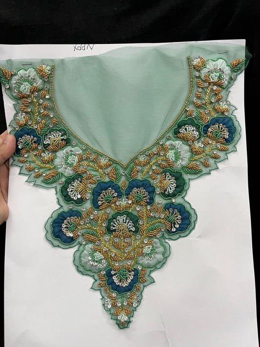 Beautiful Handcrafted Neck Patch for Dresses, Kurtis & Blouses – Designer Embroidered Neckline Patch Applique | Design 4