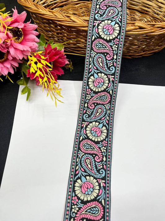 Multi-Color Mango Design Jacquard Banarasi Ribbon Lace for Sarees & Dresses (9 Meter)