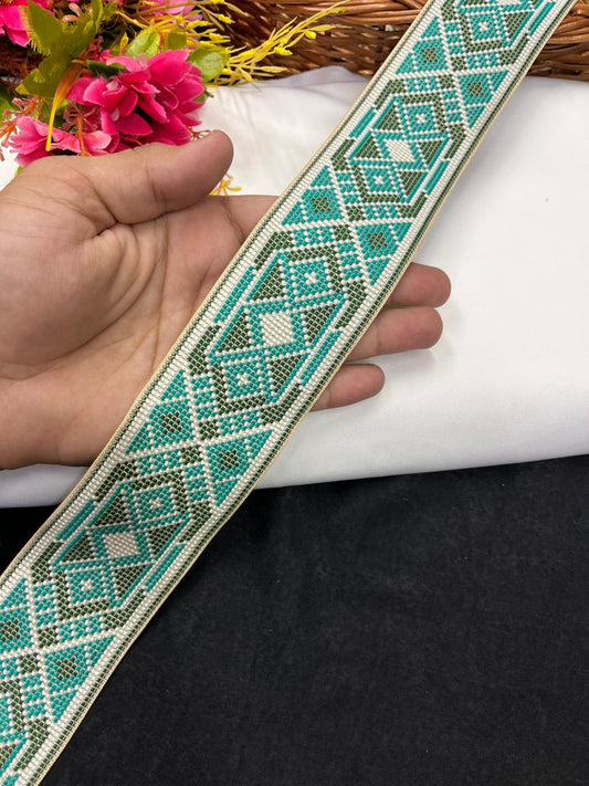 Designer Brocket Thread Embroidery Lace for Sarees, Kurtis & Dresses – Elegant Embroidered Lace Border (2.5 Inch) | Multi 4