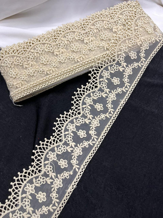 Soft Imported Net Lace Trim – Western Cotton Style Decorative Lace Border for Sarees, Dresses & Kurtis (3 Inch)