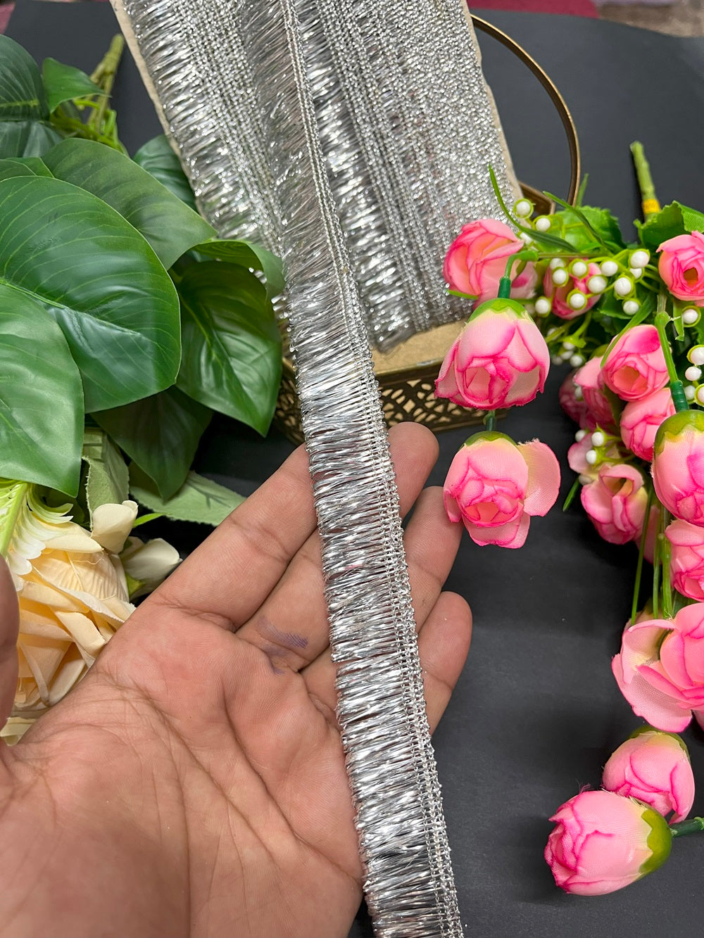 Silver Tassels Fringe Lace Reel, Tassels Trims Lace – 9 Meter, 1 Inch Width – Elegant Craft and Sewing Trim