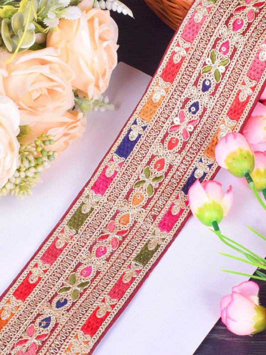 Maroon Embroidered Sabhyasachi Lace – 9 Meter Roll