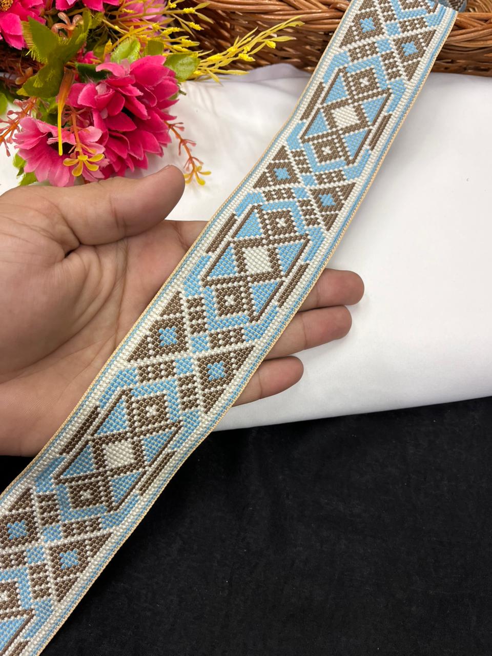 Designer Brocket Thread Embroidery Lace for Sarees, Kurtis & Dresses – Elegant Embroidered Lace Border (2.5 Inch) | Multi 5